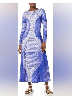 Making The Cut Purple/Blue  Patterned Long-Sleeve Maxi Dress NWT